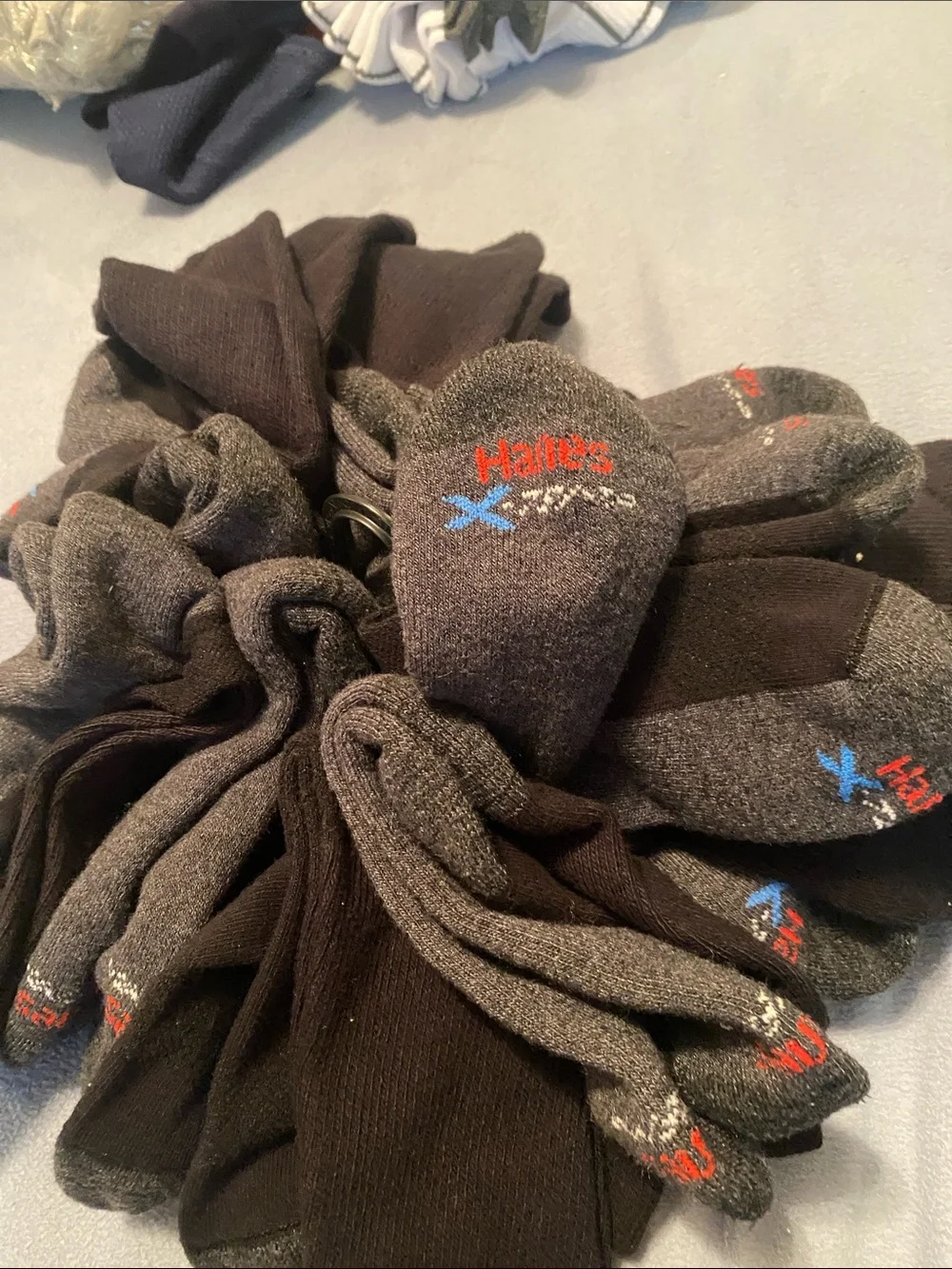 Hanes CTemp Men's Crew Socks Pack - Black with Red & Blue Logos. 12 Pack